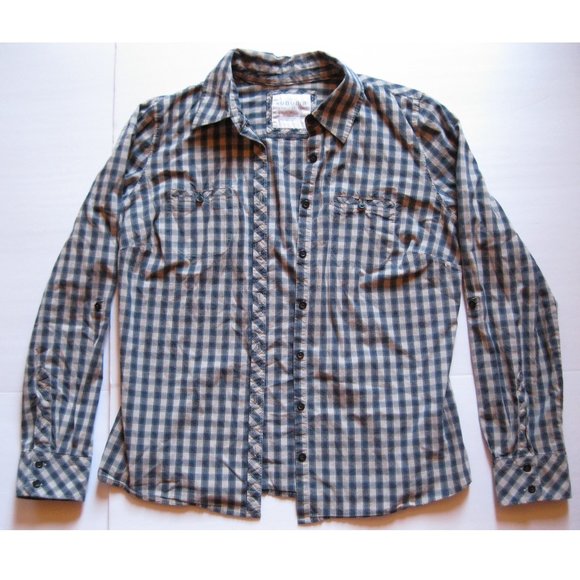 Sonoma Life + Style Blue and Tan Long Sleeve Shirt - Picture 1 of 11